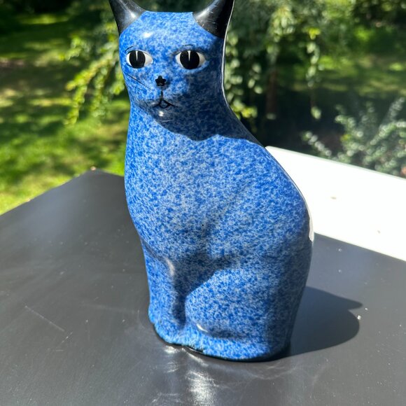 #416 CERAMIC BLUE CAT  SPONGE PAINTED - Picture 1 of 10